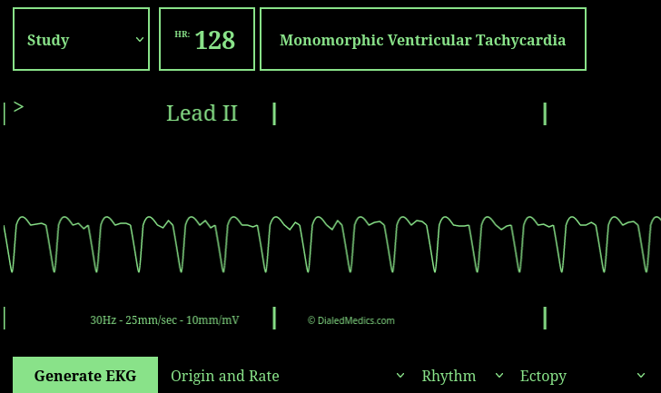 EKG Simulator study mode display and UI.